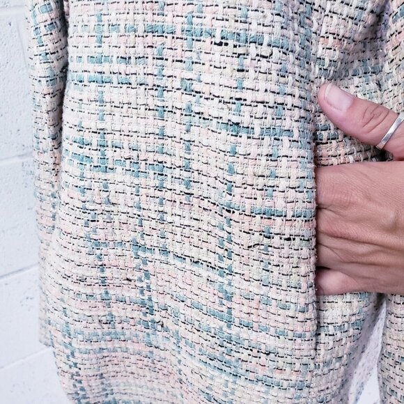 Vintage 100% Silk Hand Woven One Button Blazer Pink Silver Metallic Size Small - Picture 6 of 12